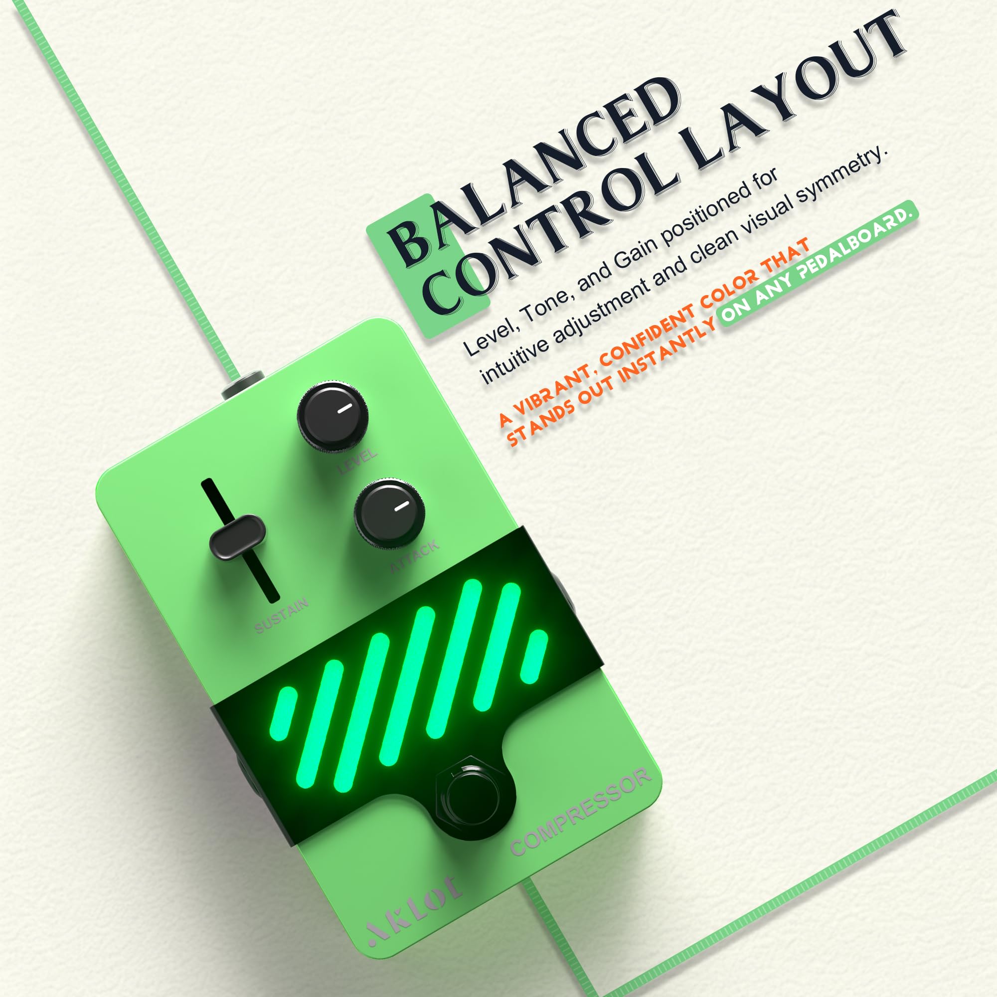 AKLOT Compressor Electric Guitar Pedal: Smooth Studio-Level Compression for Clean Sustain, Dynamic Touch-Responsive Control, Level & Sustain Knobs, Mini Guitar Effect Pedal True Bypass, NEON PulseLock