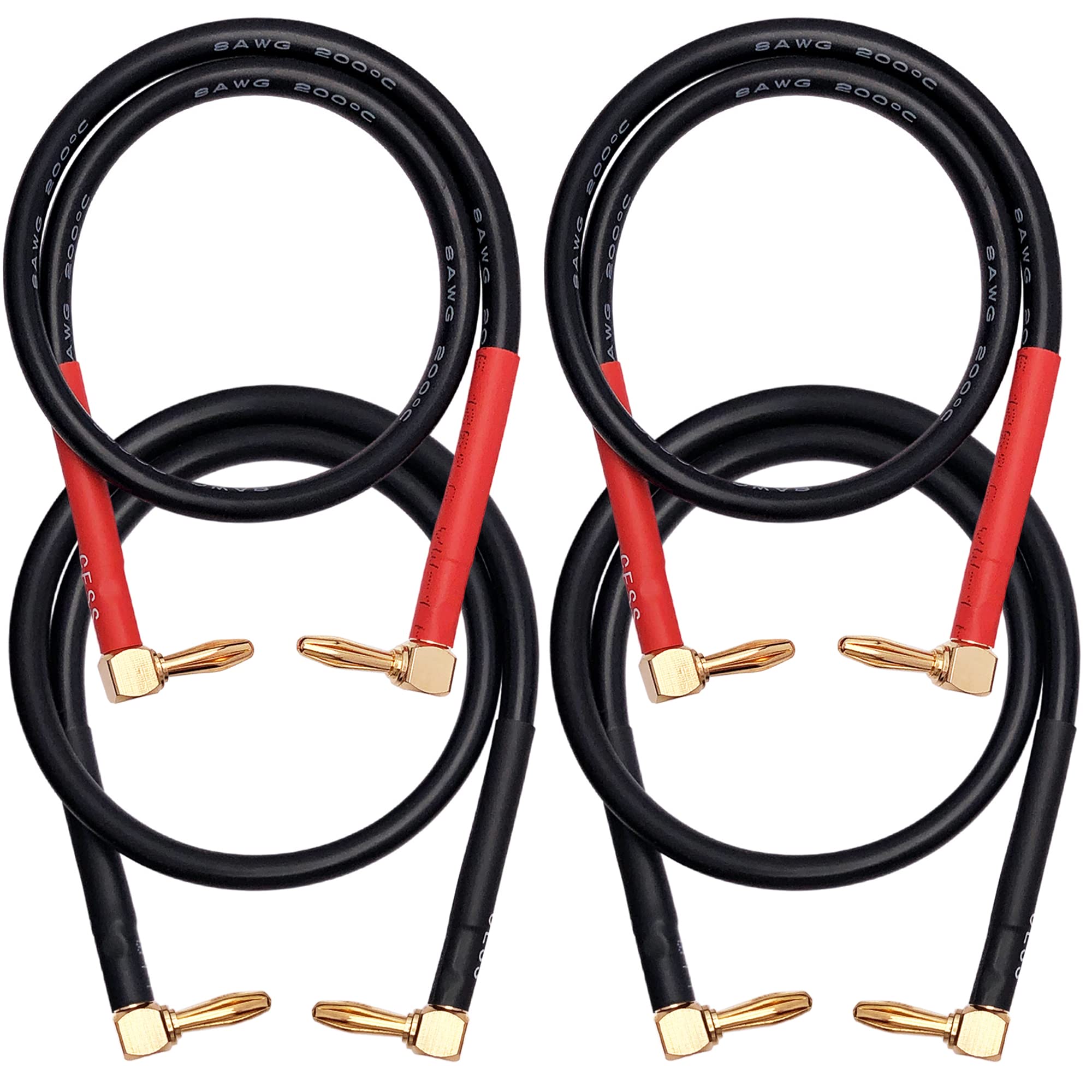 CNCESS Right-Angle Banana Jumper Cable, 8AWG, 4-Pack (18 Inches)