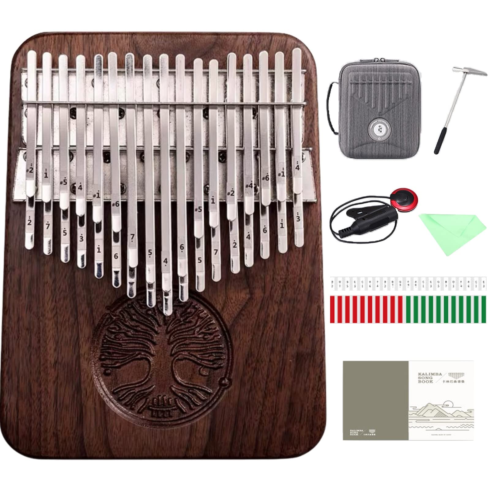 HLURU 34-Key Chromatic Kalimba Thumb Piano with Pickup, Walnut, Life Tree