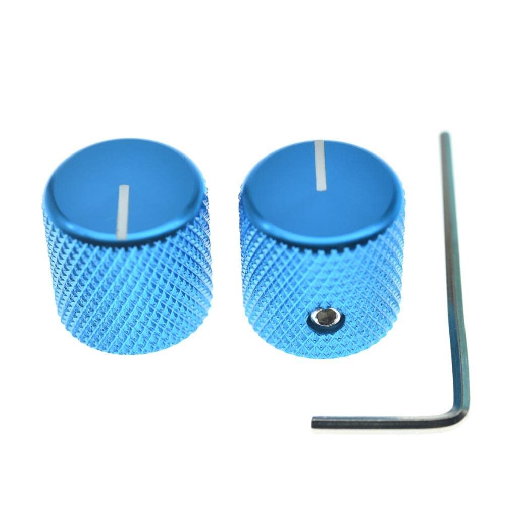 4pcs Aluminium Guitar/Bass Knobs Volume/Tone Control Knob 1/4″ Metal Universal Potentiometer Pot Knobs with Set Screw and Indicator for Tele/Telecaster/P Bass Blue