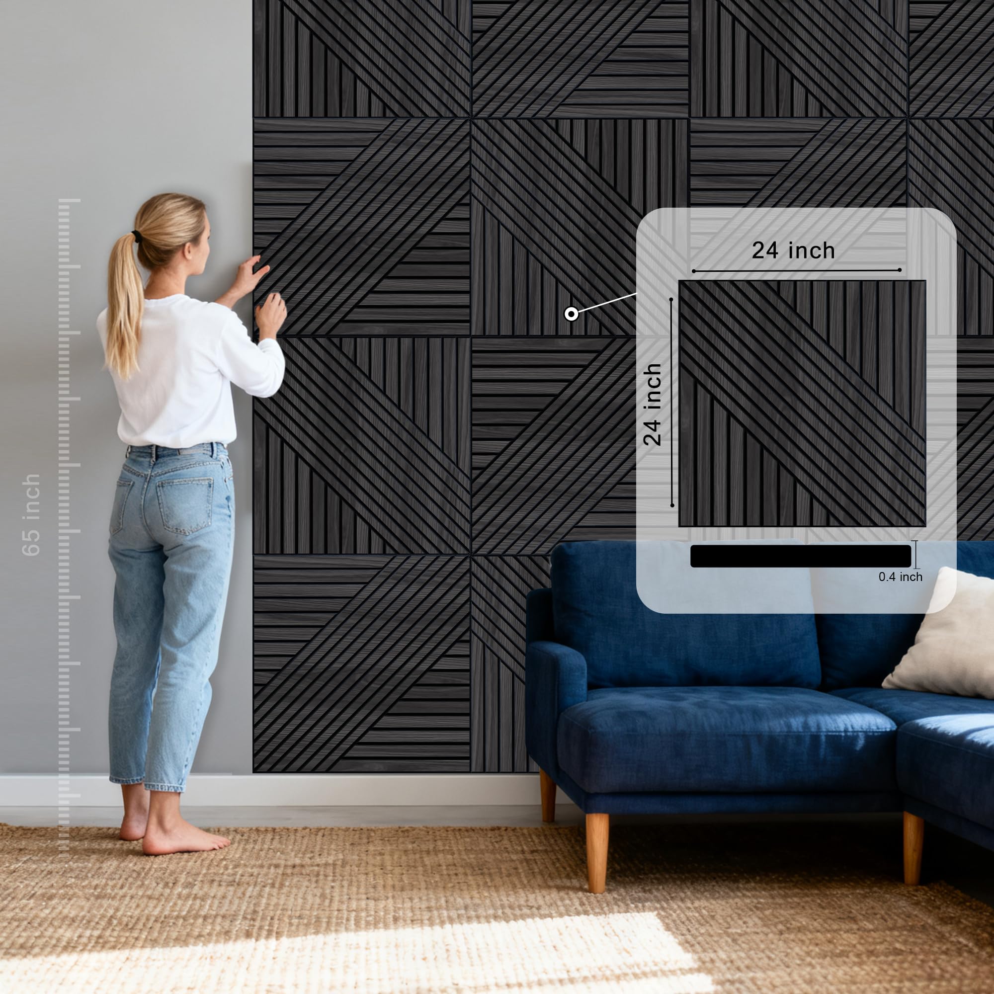 WoveN SounD Acoustic Wall Panels, Black Oak, 8 Pack, 23.6×23.6 in
