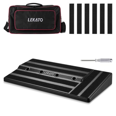 LEKATO Guitar Pedal Board, 20”x10”x2.4″ Pedal Board, Guitar Pedalboards with Built-in Power Supply Room, with Carry Bag and Mounting Tape