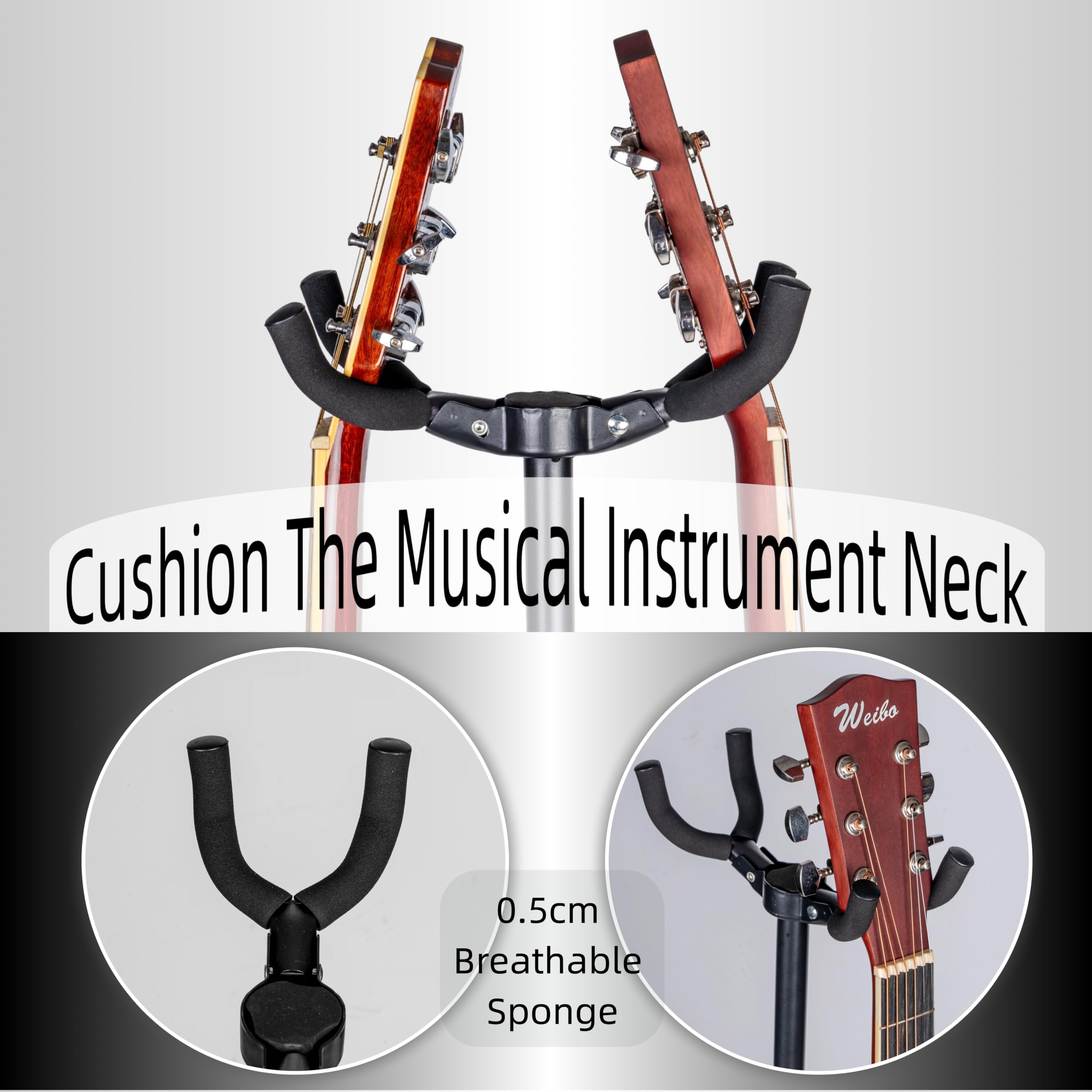 Neciuvy Double Guitar Stand, Portable Tripod Adjustable 2 Guitar Stand Floor for Acoustic, Bass & Electric. Dual Folding Stand for Banjo with Strap & Picks