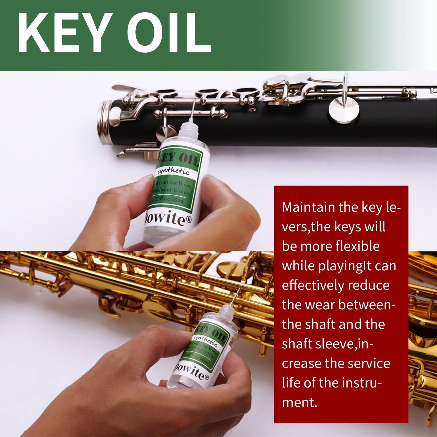 Dowite Synthetic Key Oil for Woodwind Instruments, 30ml (1.02oz) Professional Lubricant for Clarinets, Flutes & Saxophones, Anti-Stick & Long-Lasting Protection, Precision Dropper for Easy Maintenance