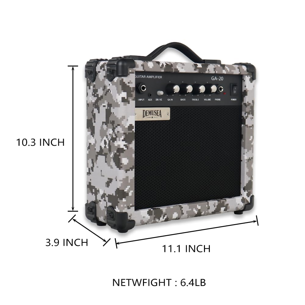 Demusea Electric Unique Shape Guitar With 20W Camo Amp Kit Bundle 39Inch Guitar 24Frets Single Tremolo HSH Pickup Noiseless Cable Capo Bag Strap Picks Strings Wrenches Free In (FIRE, Camo Grey)