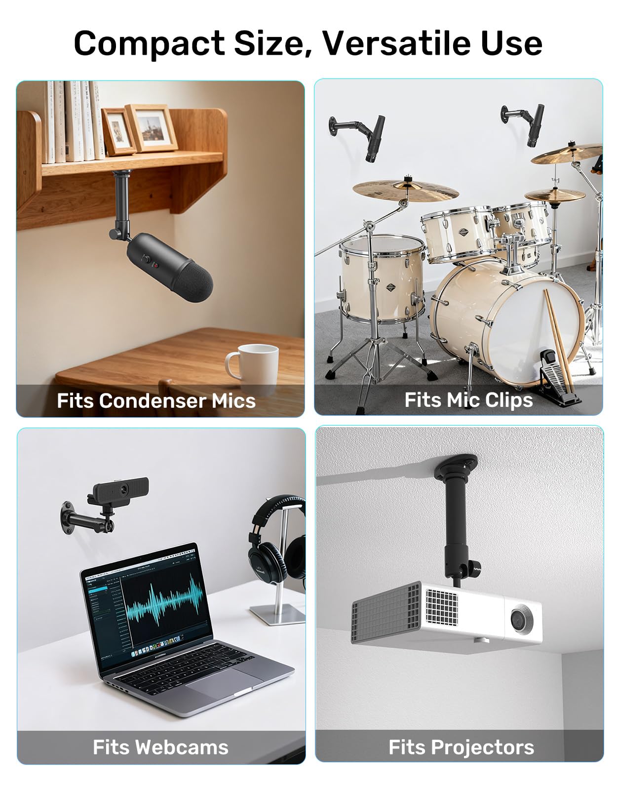 Mic Wall Mount Bracket with Ball Head, 180° & 360° Swivel, 5/8” Flange Base