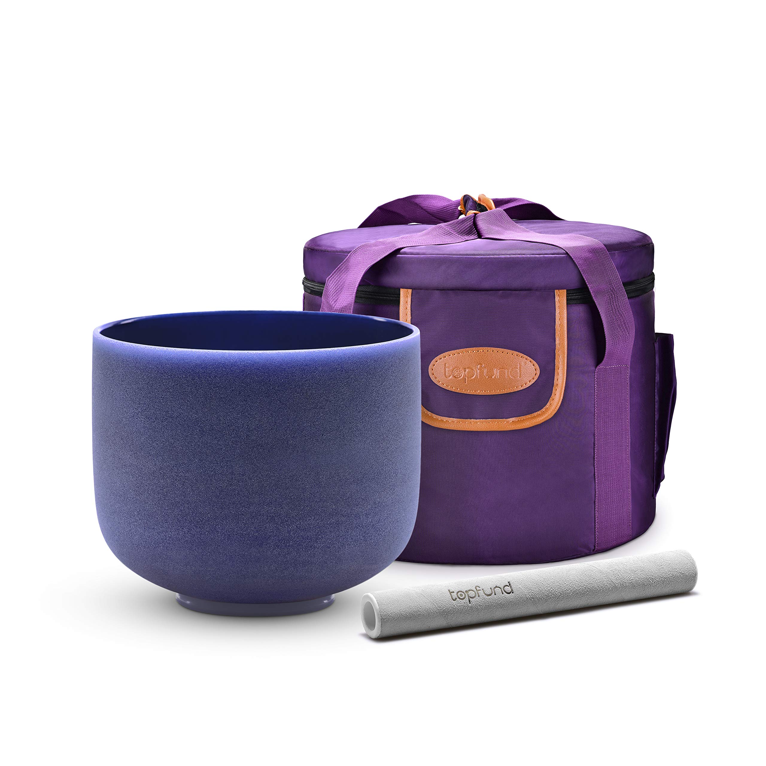 TOPFUND Indigo A Note Crystal Singing Bowl 8 inch Third Eye Chakra with Heavy Duty Carrying Case and Suede Mallet