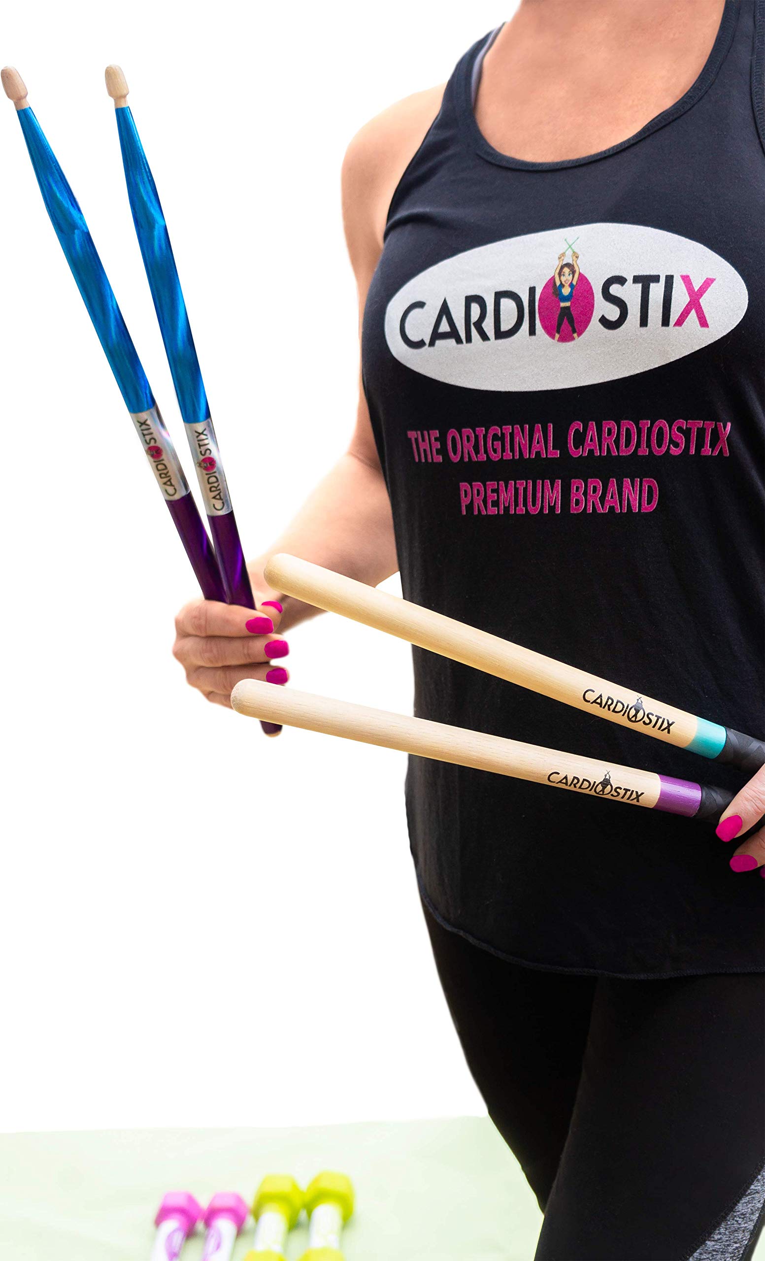 CardioStix 8oz Highest-Weighted (1 PAIR YOU CHOOSE) Premium American Hickory Wood Cardio Drum Sticks | For Drumming, Fitness, Aerobic Class, Exercises(Standard Green)