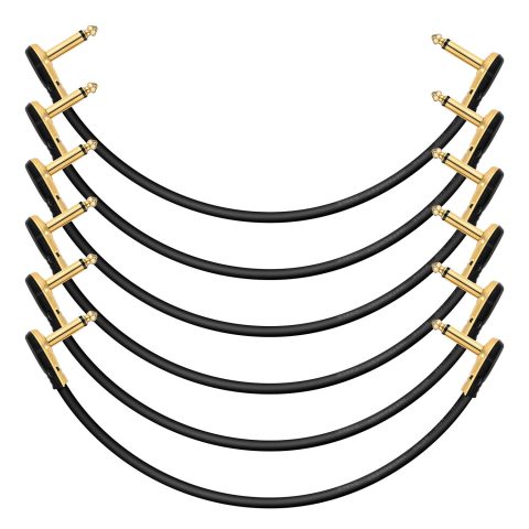 Donner Guitar Patch Cables Right Angle 12 Inch 30cm 1/4 Instrument Cables for Effect Pedals 6 Pack