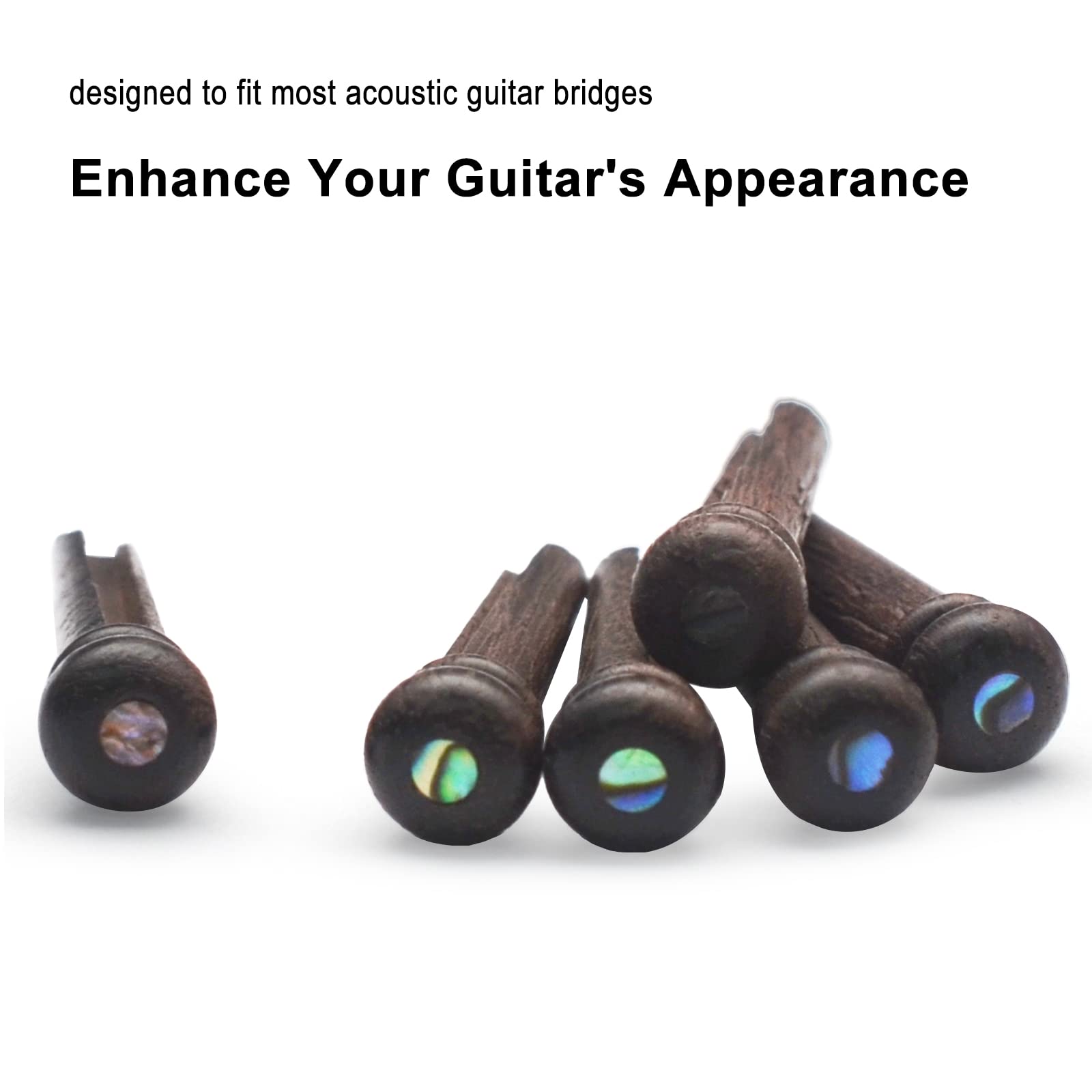 MAXCHEER 6Pcs Rosewood Guitar Pins for Acoustic Guitar with 3.0mm Green Abalone Dots Guitar Pressure String Nails Pin Guitar Parts