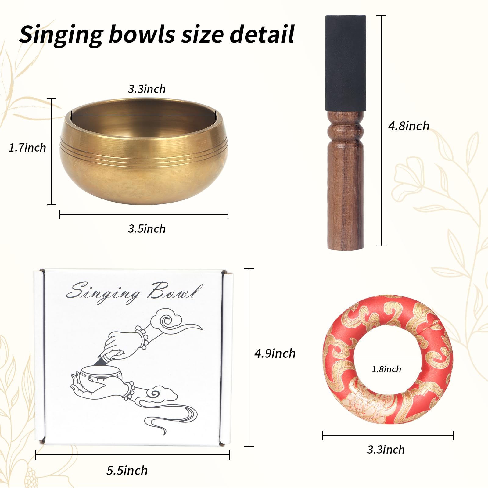Kmise Tibetan Singing Bowls Set- Handmade in Nepal Meditation Sound Bowls for Yoga, Meditation, Mindfulness, Healing and Chakra Balancing, Stress Relief (3.5′, World Tree)