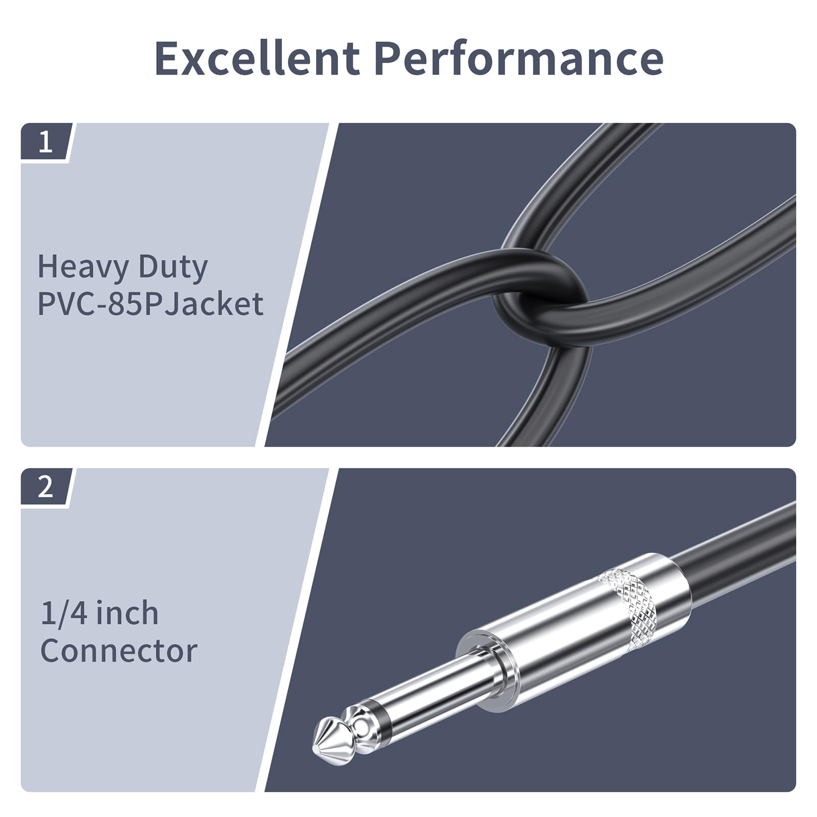EPYOADO 2 Pack 100 feet 1/4″ to 1/4″ Speaker Cables, 12 AWG Professional 6.35mm to 6.35mm Stereo Audio Cable Heavy Duty Cord Wire Guitar Speaker Cable