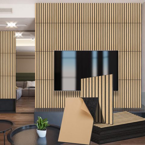 WalDecoo Oak Acoustic Panels, 12 Pack Self-Adhesive Sound Absorbing Tiles