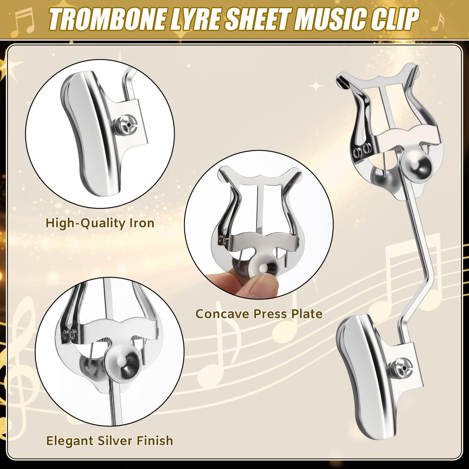 Otoolling 2 Pack Trombone Lyre Sheet Music Clip and Flip Folder with 10 windows and 2 holes Parade Band Sheet Music Stand 7.5 x 6 inches for Parades Practice and Performances