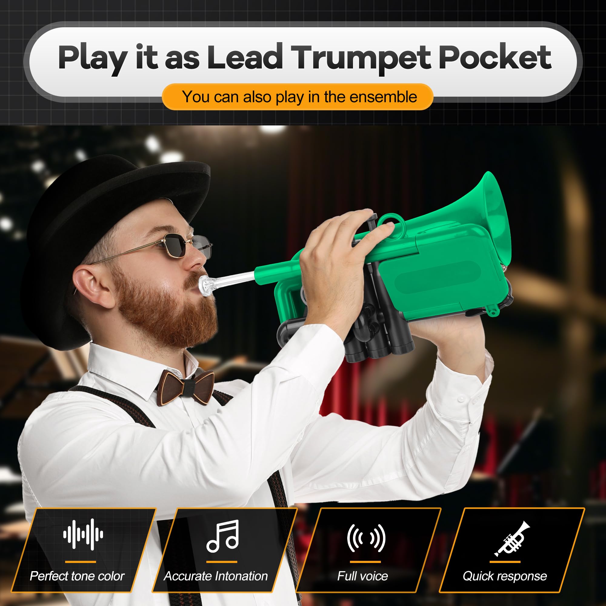 PAMPET DOLPHIN Pocket Trumpet Plastic Bb Trumpet for Student Beginner Green