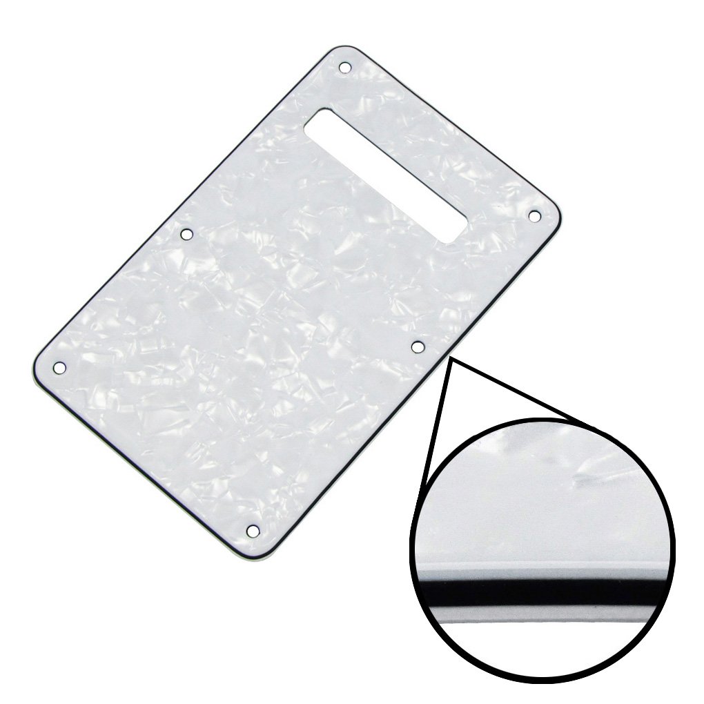 FLEOR SSS 8 Hole ST Guitar Pickguard Backplate Tremolo Cavity Cover with Screw for Vintage ST Style Guitar Parts, 4Ply White Pearl