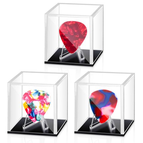 DoubleFill 3 Pcs Acrylic Guitar Pick Display Case, Black