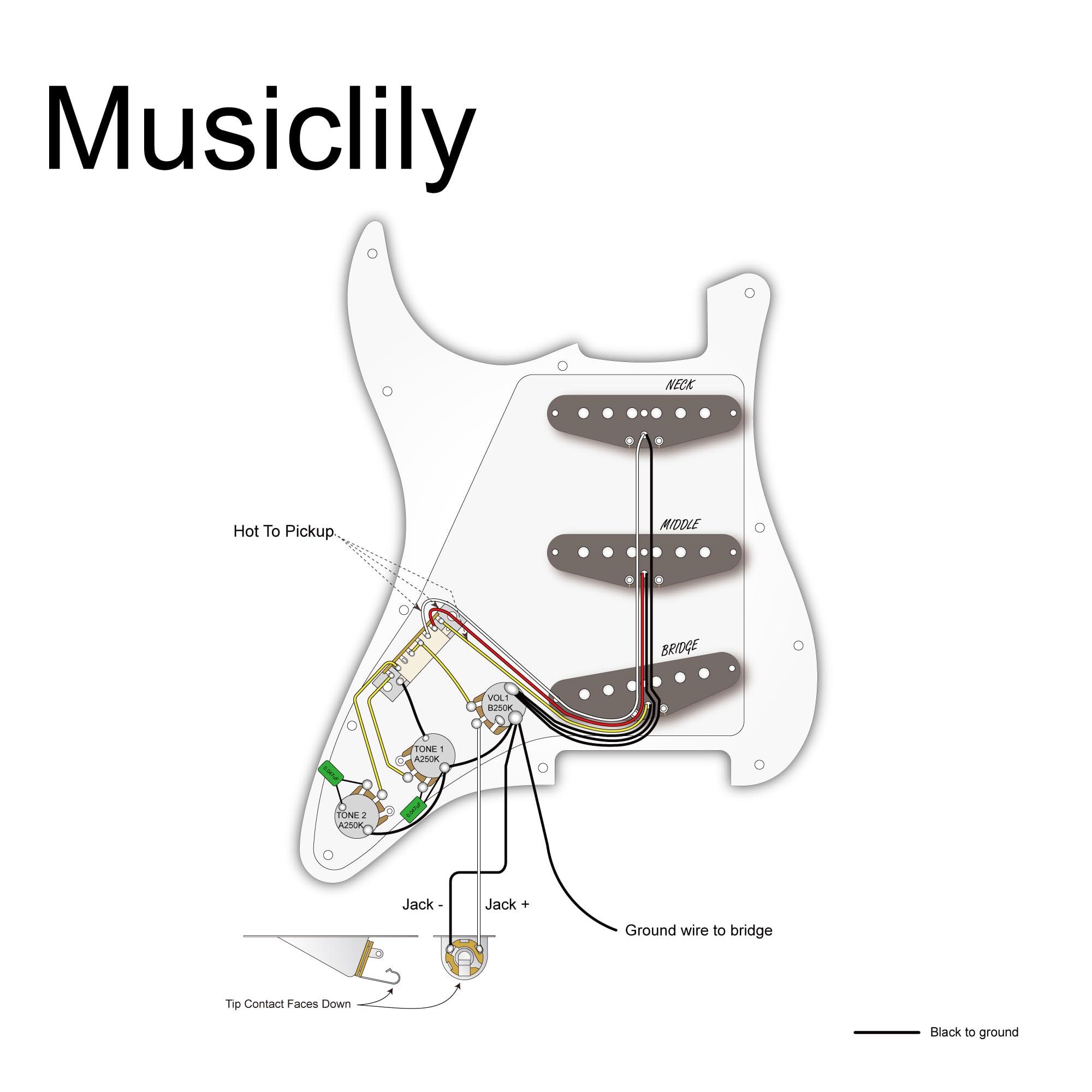 Musiclily Basic Pre-wired Loaded Standard ST-SSS Pickguard Set 3Ply Black