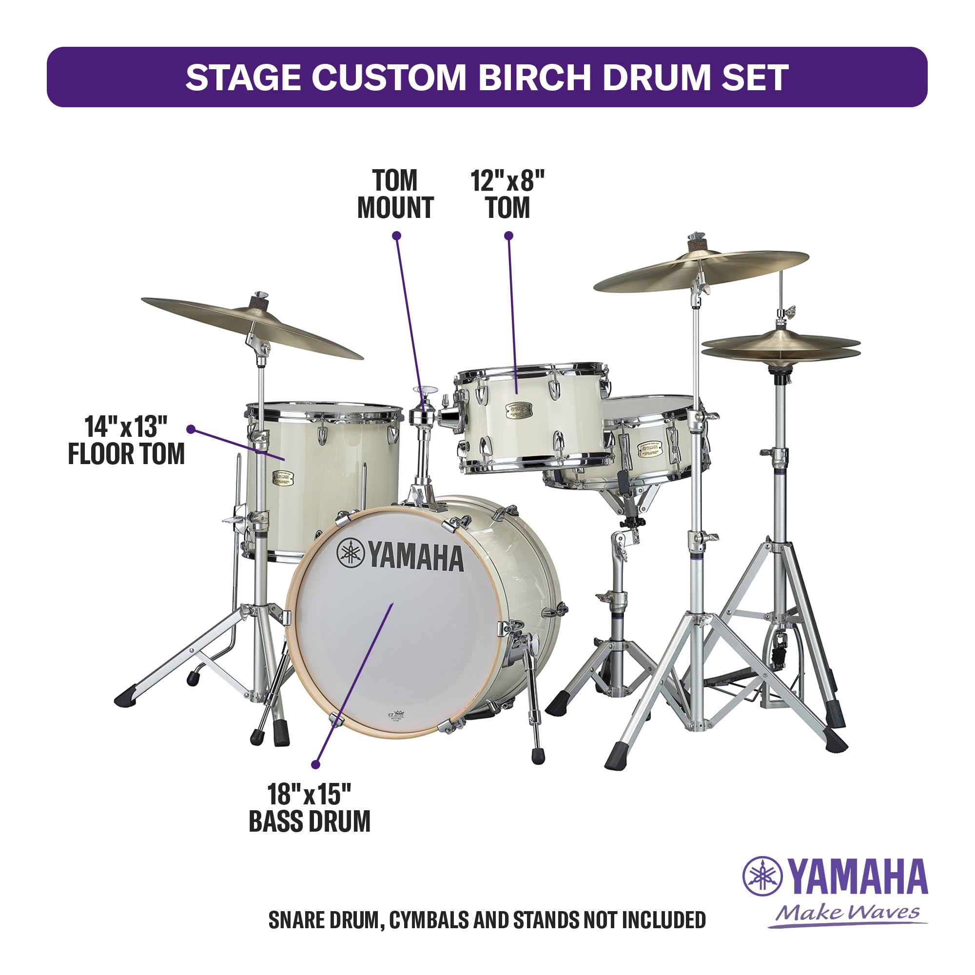 Yamaha SBP8F3CLW Stage Custom Birch Bop 3-Piece Drum Shell Pack ? Classic White ()