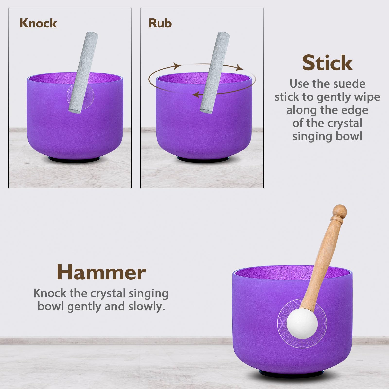 CALM CLANG 8 Inch Purple B Note 432hz Crown Chakra Crystal Singing Bowl Healing with Carrying Case and Rubber Mallet Suede Strikers Oring