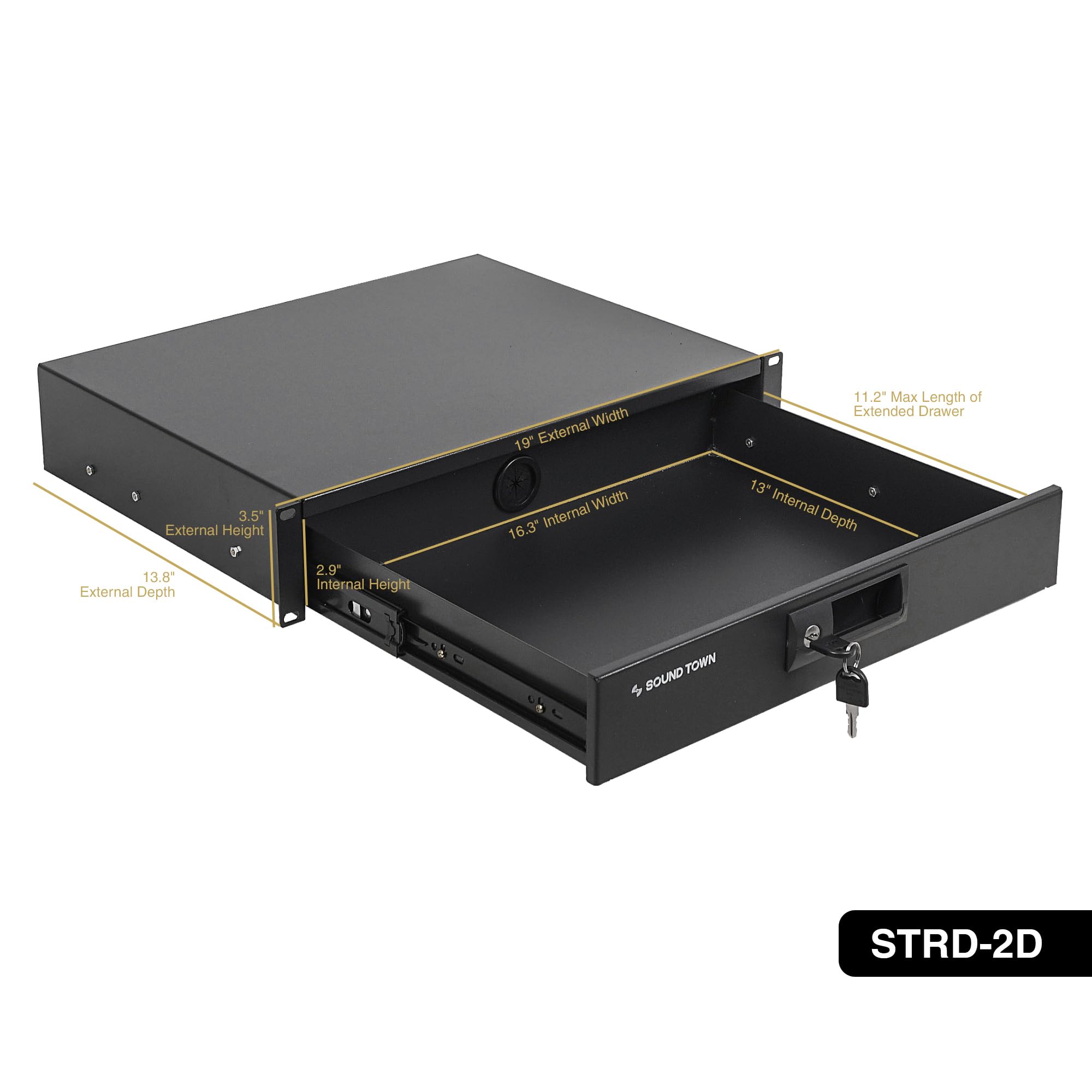 Sound Town 19-inch 2U Locking Rack Drawer, with Protection Foam (STRD-2D)