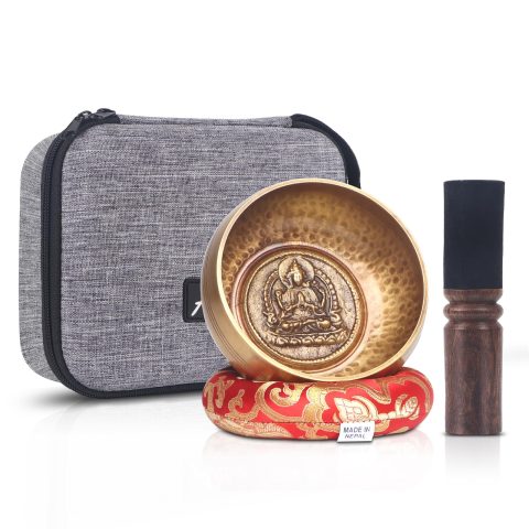 Kmise Tibetan Singing Bowls Set- Handmade in Nepal Meditation Sound Bowls for Yoga, Meditation, Mindfulness, Healing and Chakra Balancing, Stress Relief (5′, Buddha)