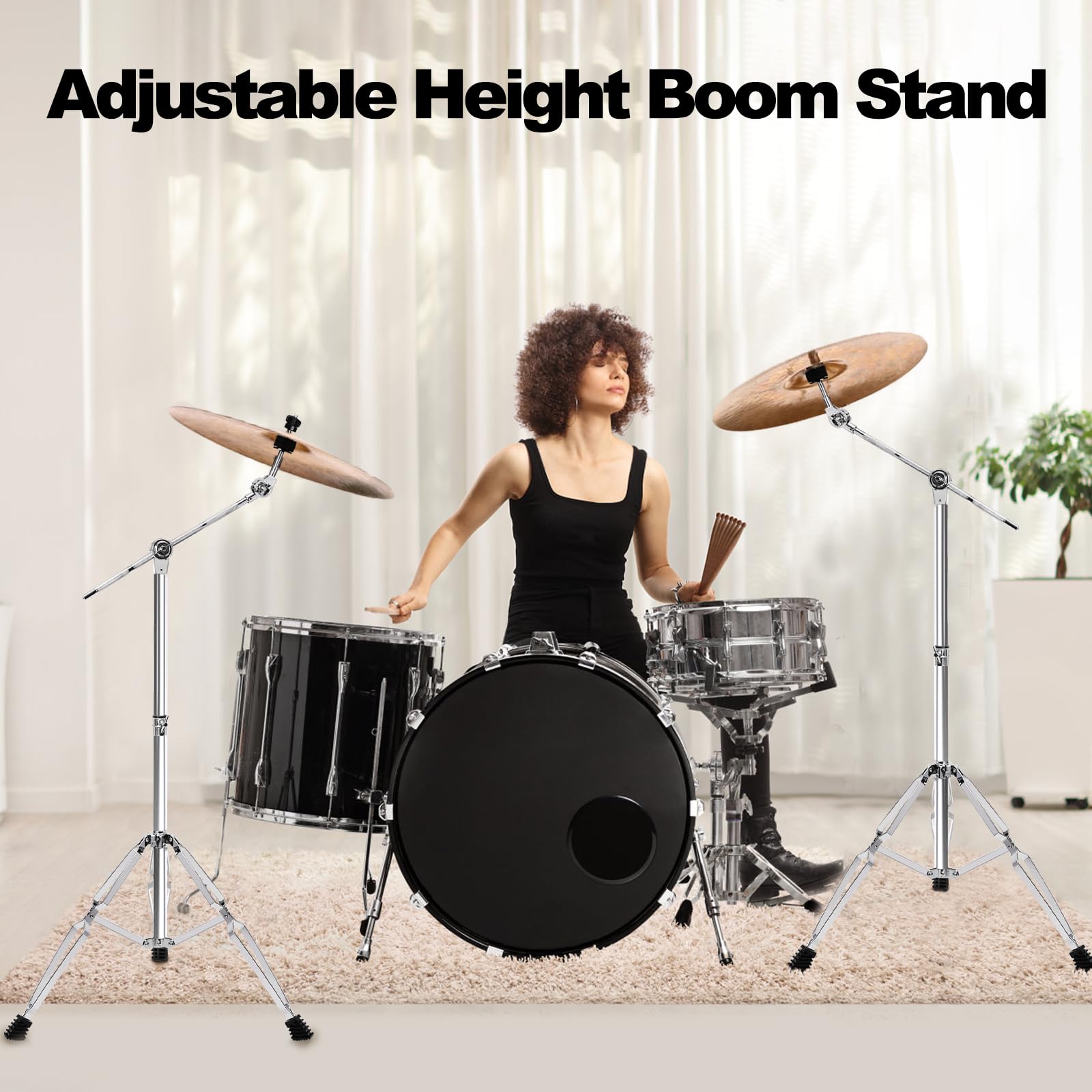 Youeon Cymbal Boom Stand Adjustable Height 30″-58″, Double Braced Tripod Cymbal Straight Stand with Non-slip Rubber Feet for Mounting Crash, Ride, Splash Cymbals
