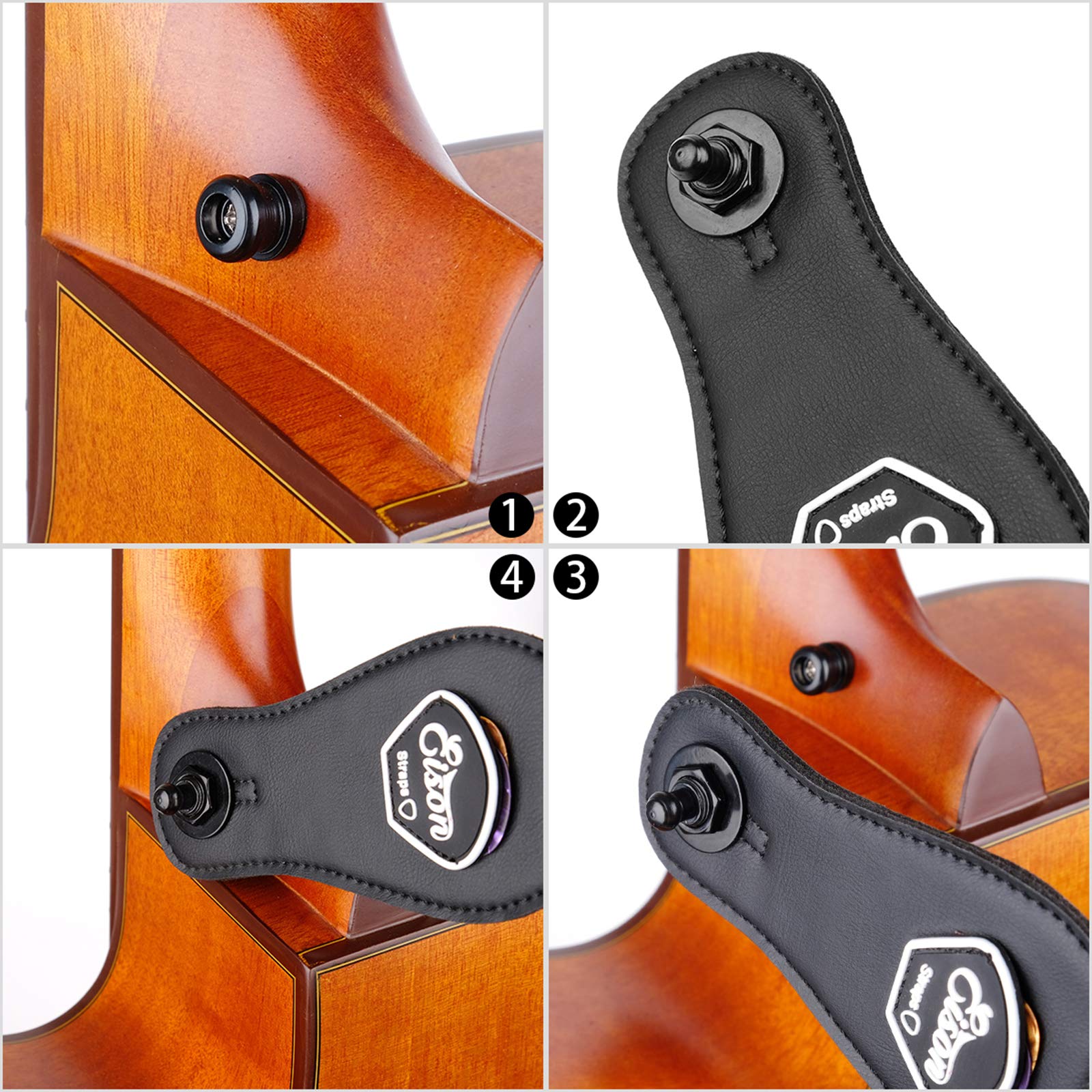 Eison Guitar Strap Locks and Buttons Security Quick Release Straplocks Strap Retainer System Nickel (2 Pieces Pack) (black strap)