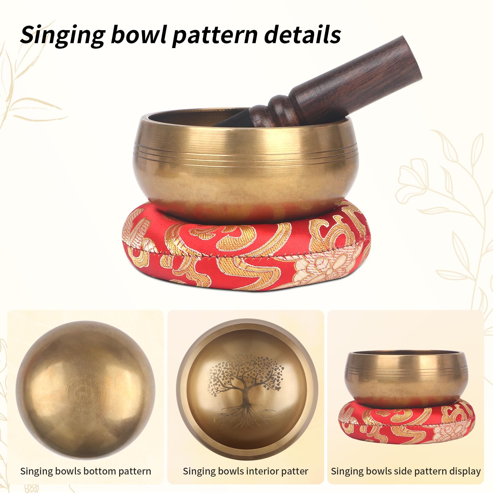 Kmise Tibetan Singing Bowls Set- Handmade in Nepal Meditation Sound Bowls for Yoga, Meditation, Mindfulness, Healing and Chakra Balancing, Stress Relief (3.5′, World Tree)