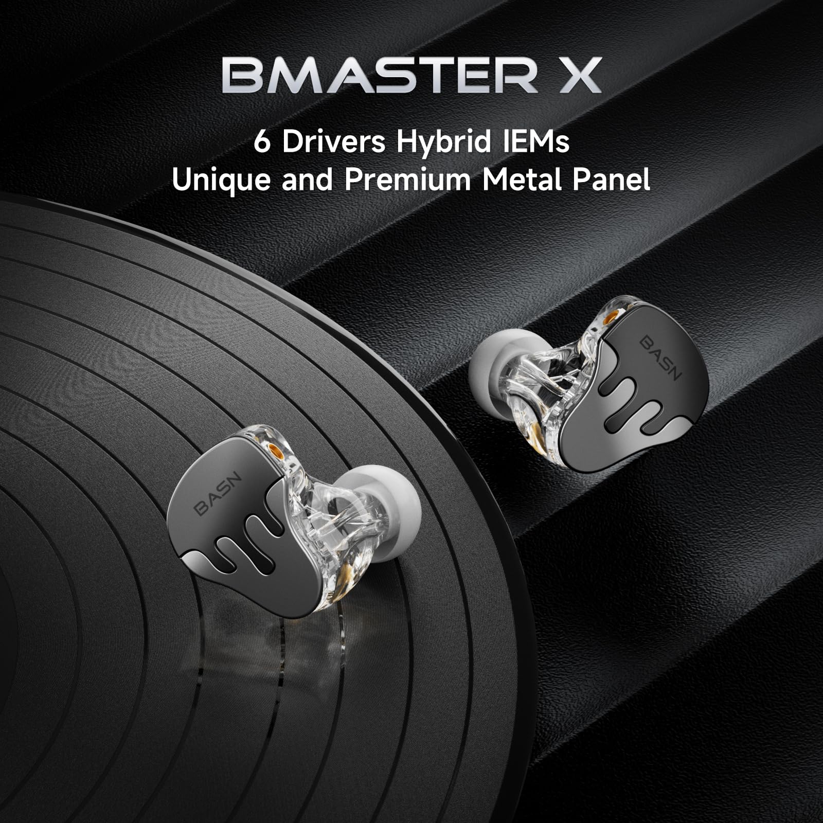 BASN BmasterX 6-Driver In Ear Monitor Headphones for Musicians, Black-Gray