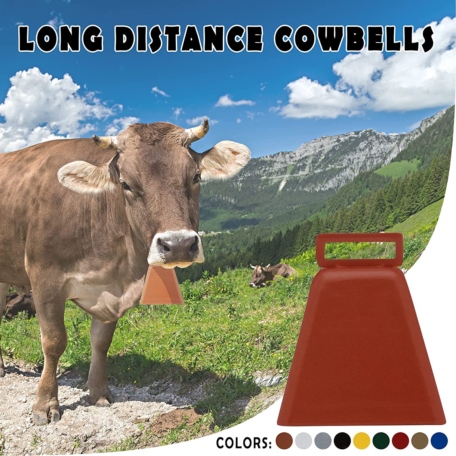Bevin Bells Long Distance Cow Bells 10LD (Yellow & Yellow) | Christmas Bells | Made from Steel | Loud Noise Makers | w/White Strap Around The Handle | Easier to Hold | Made in CT, USA