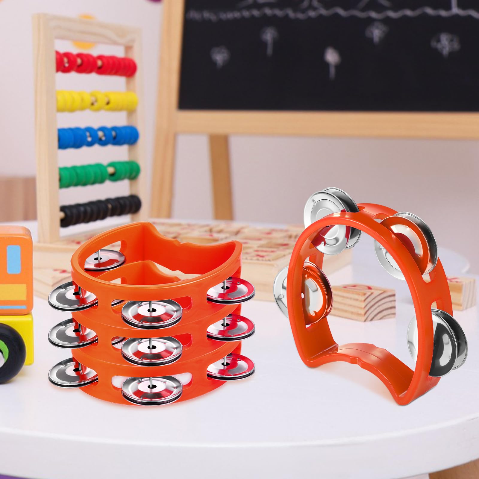 Boao 21 Pcs Tambourine Musical Instrument for Adults Plastic Percussion Tambourine 4 Bells ABS Musical Rhythm Instrument Hand Held Percussion Drum for Party Performance(Orange)