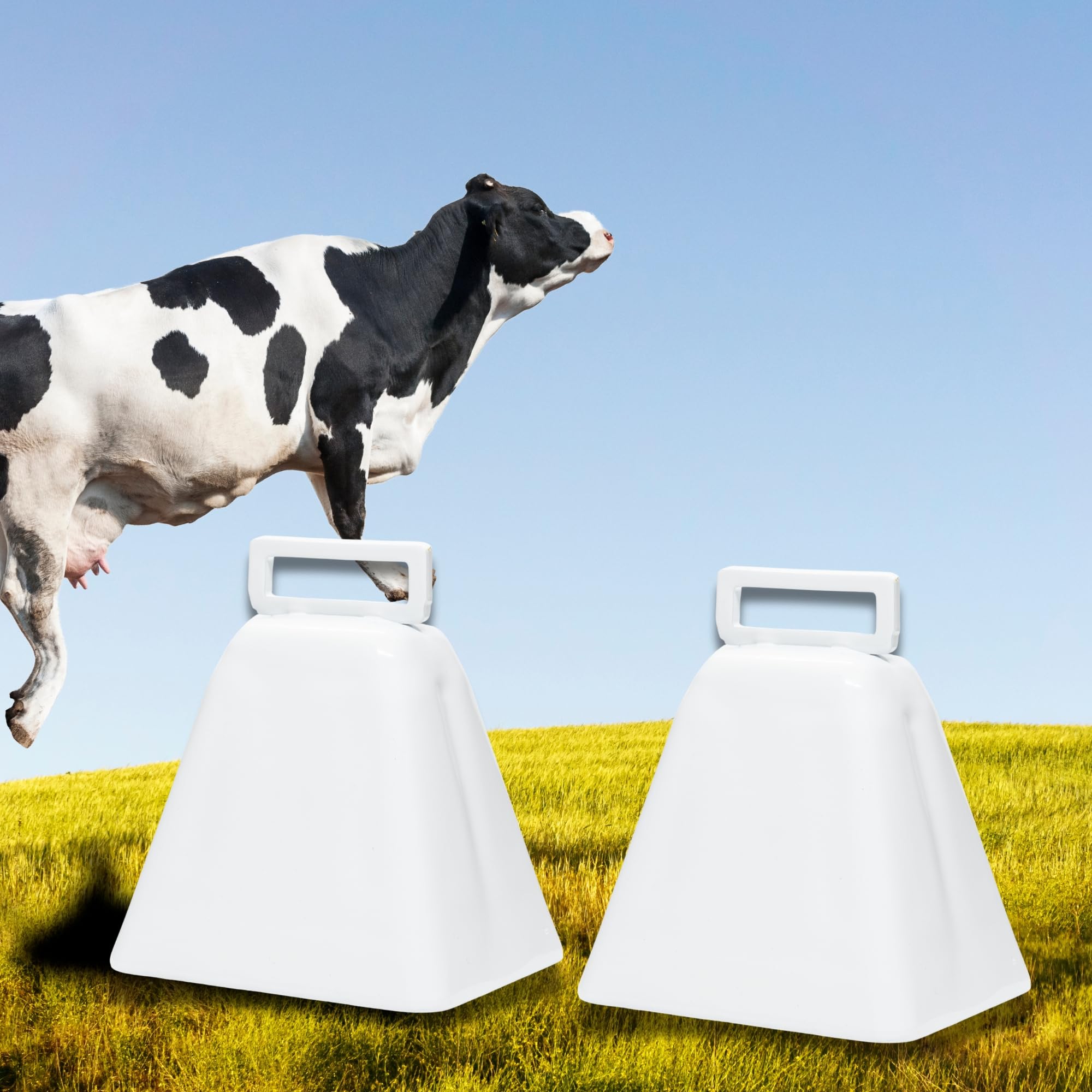 Bevin Bells Long Distance Cow Bells 10LD (White) | Christmas Bells | Made from Steel | Loud Noise Makers | w/White Strap Around The Handle | Easier to Hold | Made in CT, USA