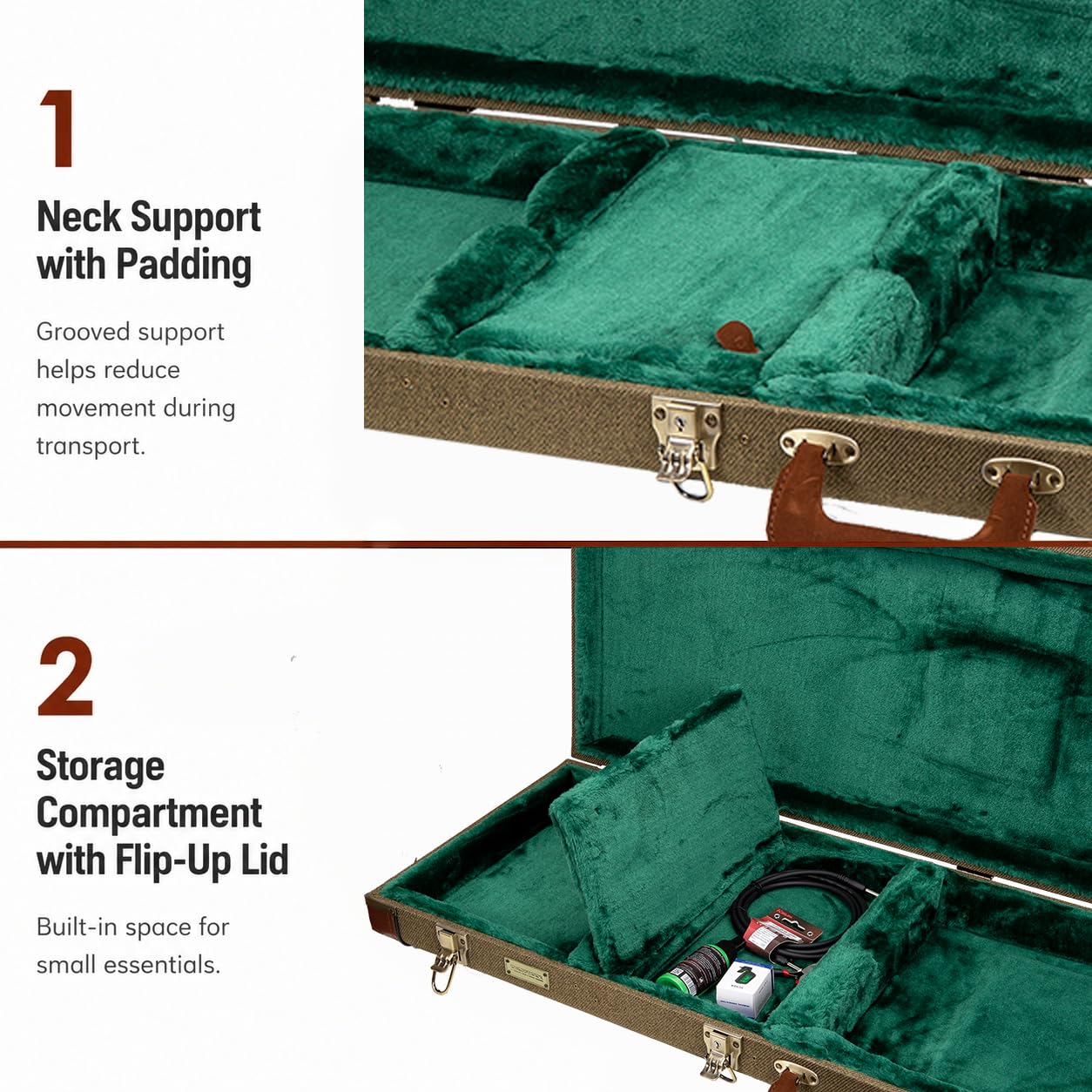 Crossrock Master Series Electric Guitar Case for Fender Stratocaster & Telecaster | Olive Green Tweed Exterior, Re-Engineered Wooden Shell, Leather Handle(CRW720EOG)