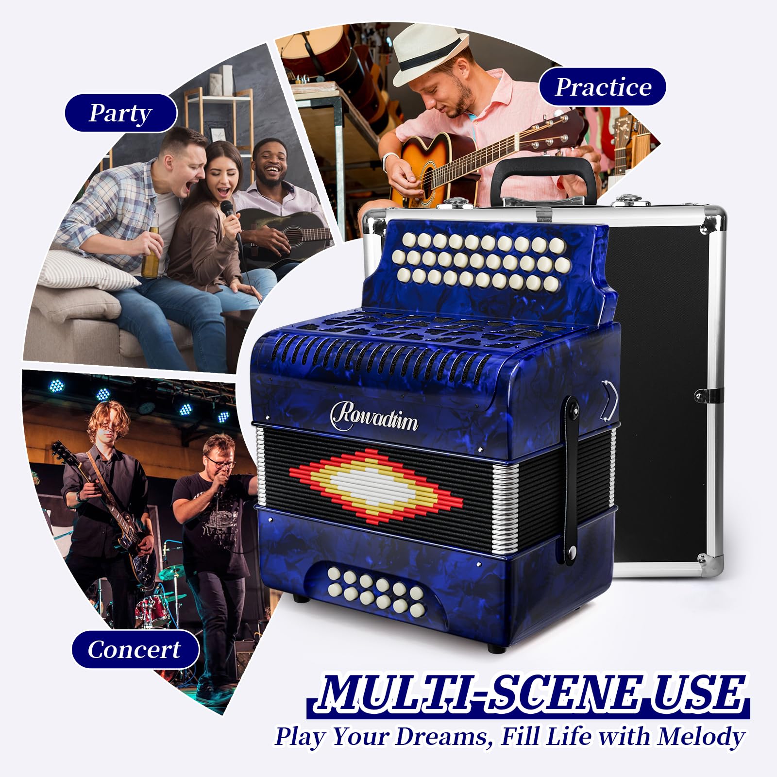 Accordions 31 Key 12 Bass Diatonic F/B/E Accordion Carry Kit (Blue)