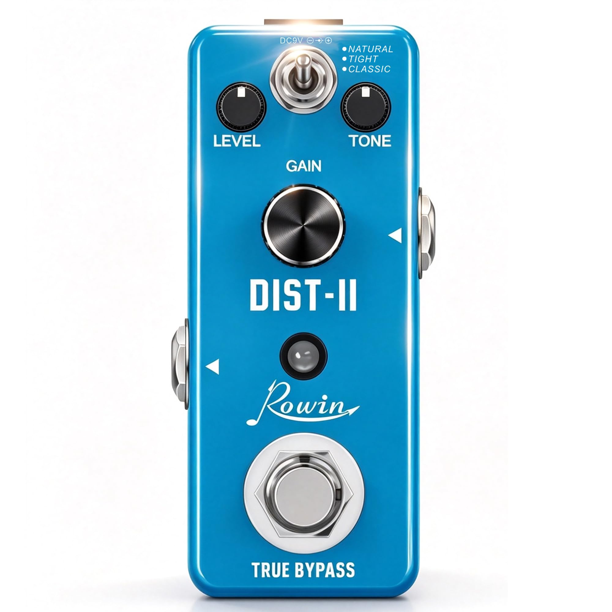 Rowin Distortion Guitar Effect Pedal Mini Analog Solo Distortion Pedal for Electric Guitar True Bypass DC 9V Blue LEF-301B