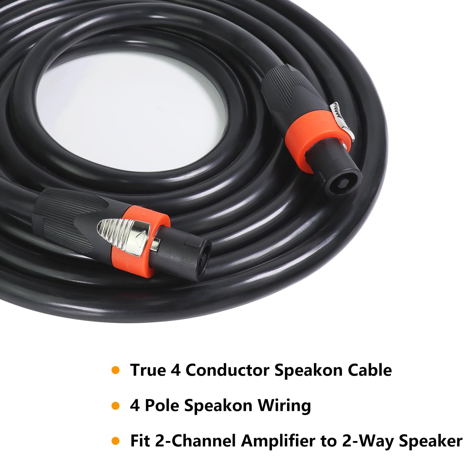 HBU 3 Feet Pack of 2 True 4 Conductor Speakon Cables – 4 Pole Speak-ON to SpeakON Cable – 12 AWG PA DJ Stage Amplifier to Cabinet Interconnect Wire with Twist Lock (3Ft, 2-Packs)