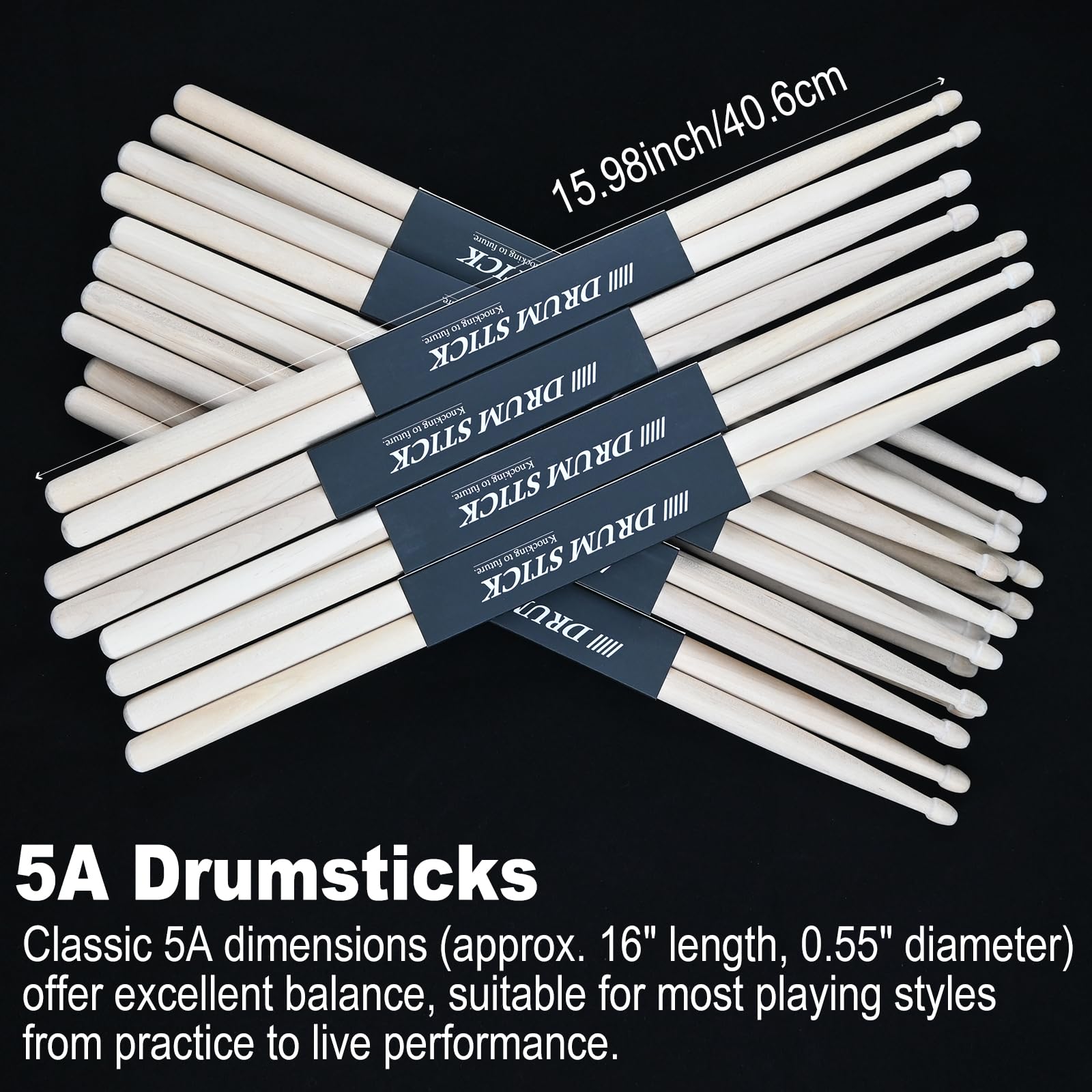 Voxlumia 12 Pairs 5A Drumsticks, Ash Wood Clear Lacquer Finish Drum Sticks