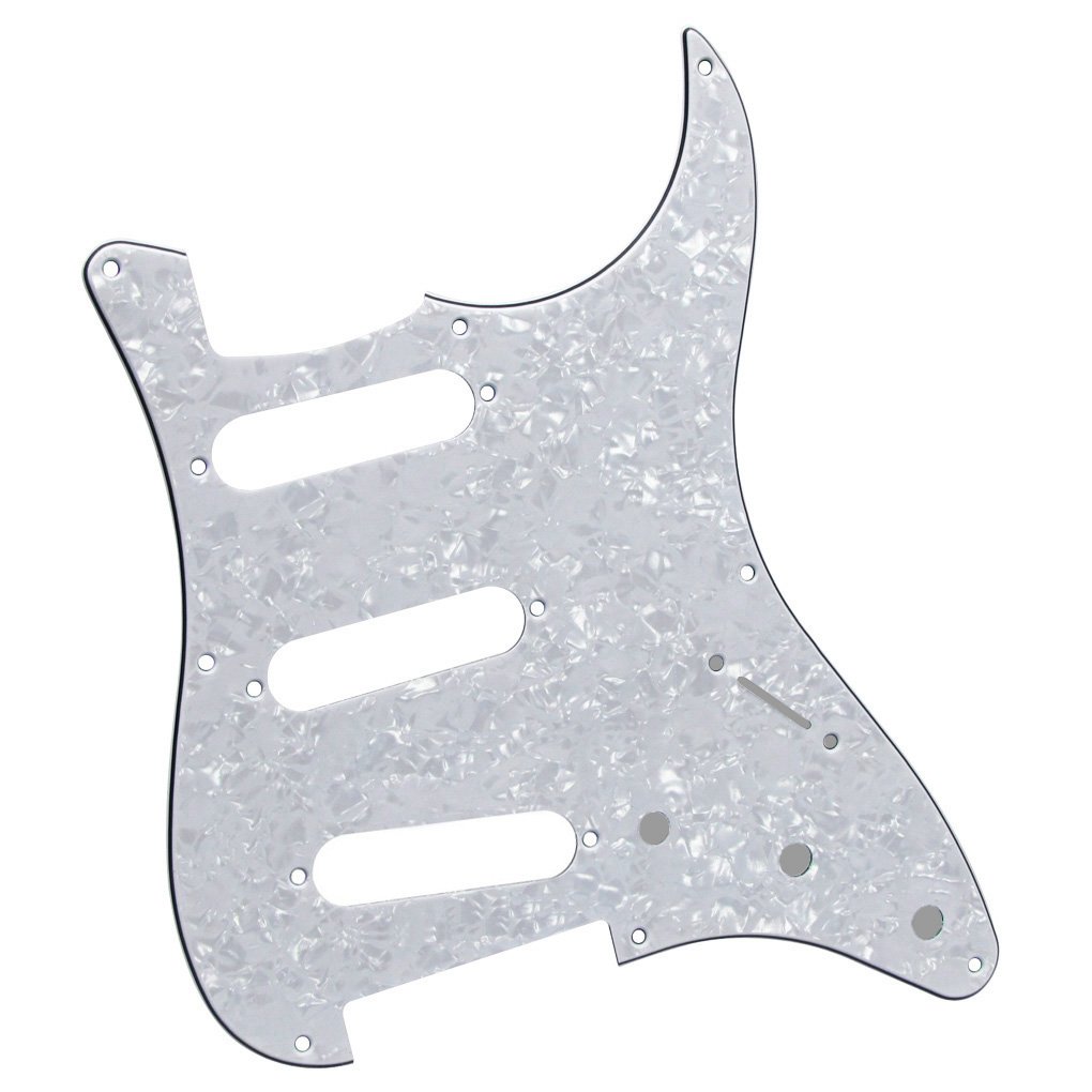 FLEOR SSS 8 Hole ST Guitar Pickguard Backplate Tremolo Cavity Cover with Screw for Vintage ST Style Guitar Parts, 4Ply White Pearl