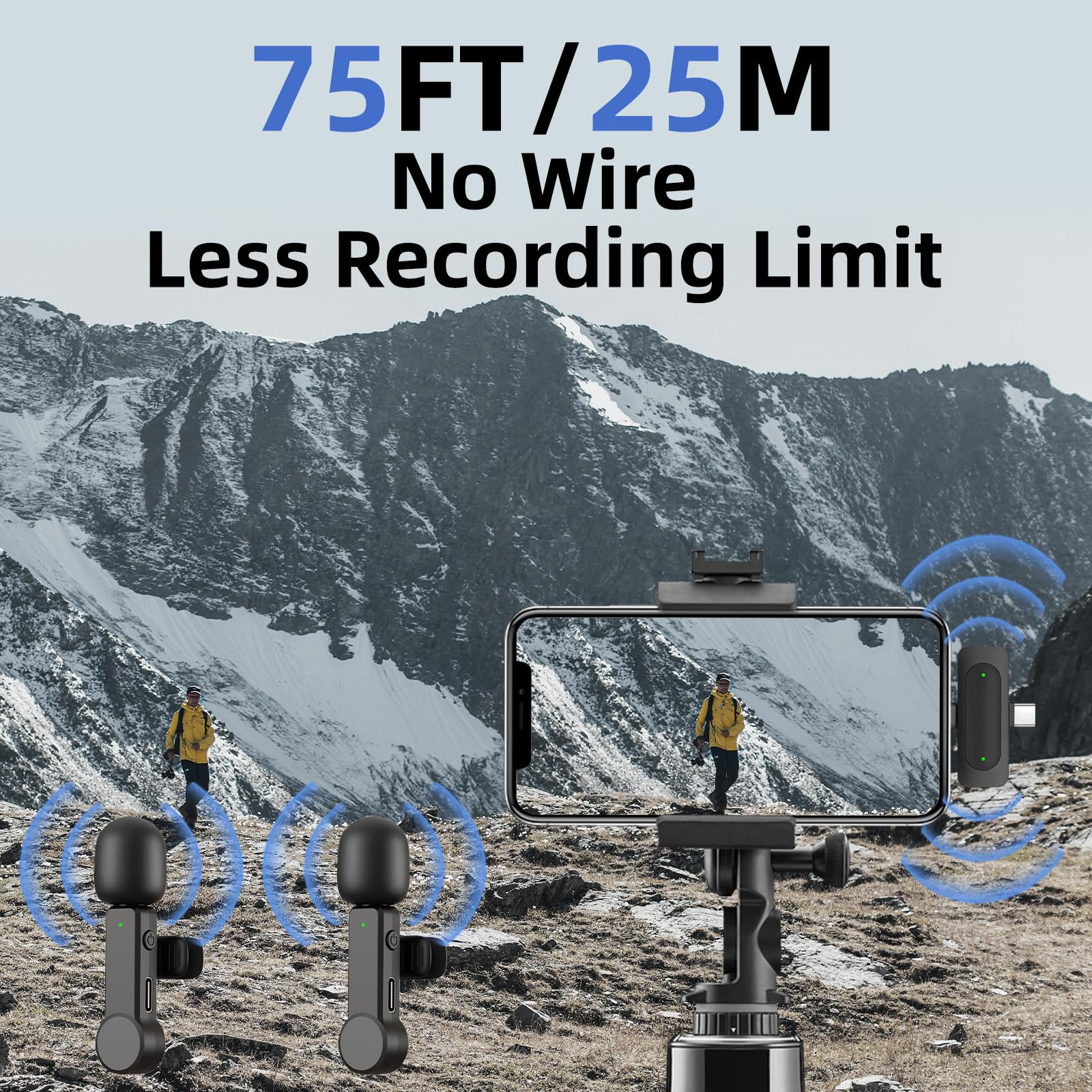 NPTCL Wireless Mini Microphone for iPhone PC, USB Type C Lavalier Lapel Mic