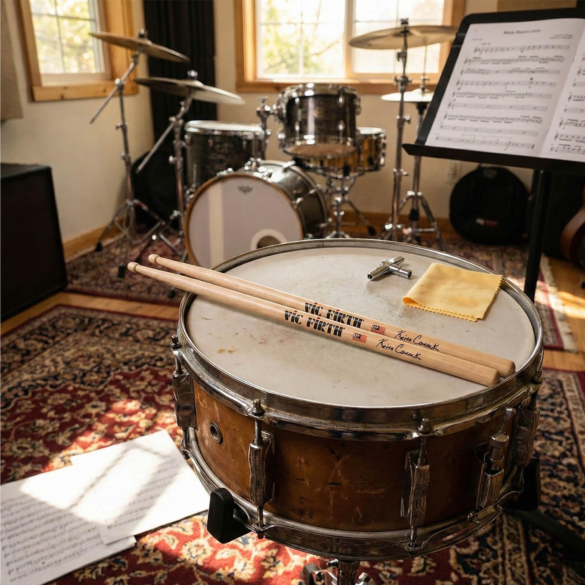 Vic Firth Signature Series Keith Carlock Drumsticks – 6‑Pack Bundle with Austin Bazaar Polishing Cloth