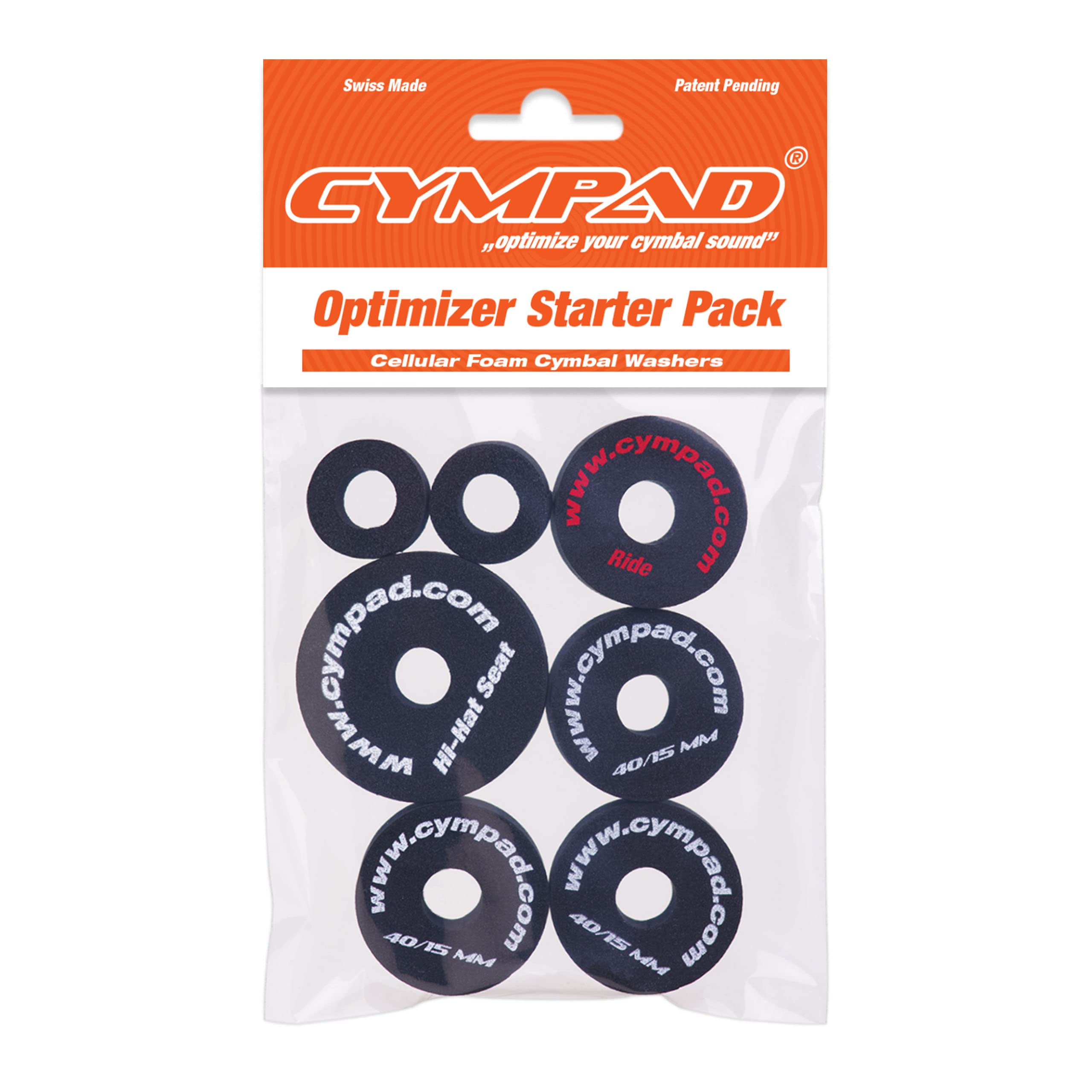 Cympad Optimizer Starter Pack, Foam Cymbal Washers for Improved Cymbal Performance & Protection. (3x 40/15mm; 1x Hi-Hat; 1x Ride)