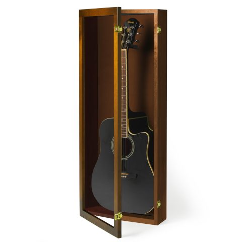 PENNZONI Acoustic Guitar Display Case – Acrylic Acoustic Guitar Case – Guitar Display Case Wall Mount Made from Hardwood Frame & Clear Acrylic – Walnut w/No Felt