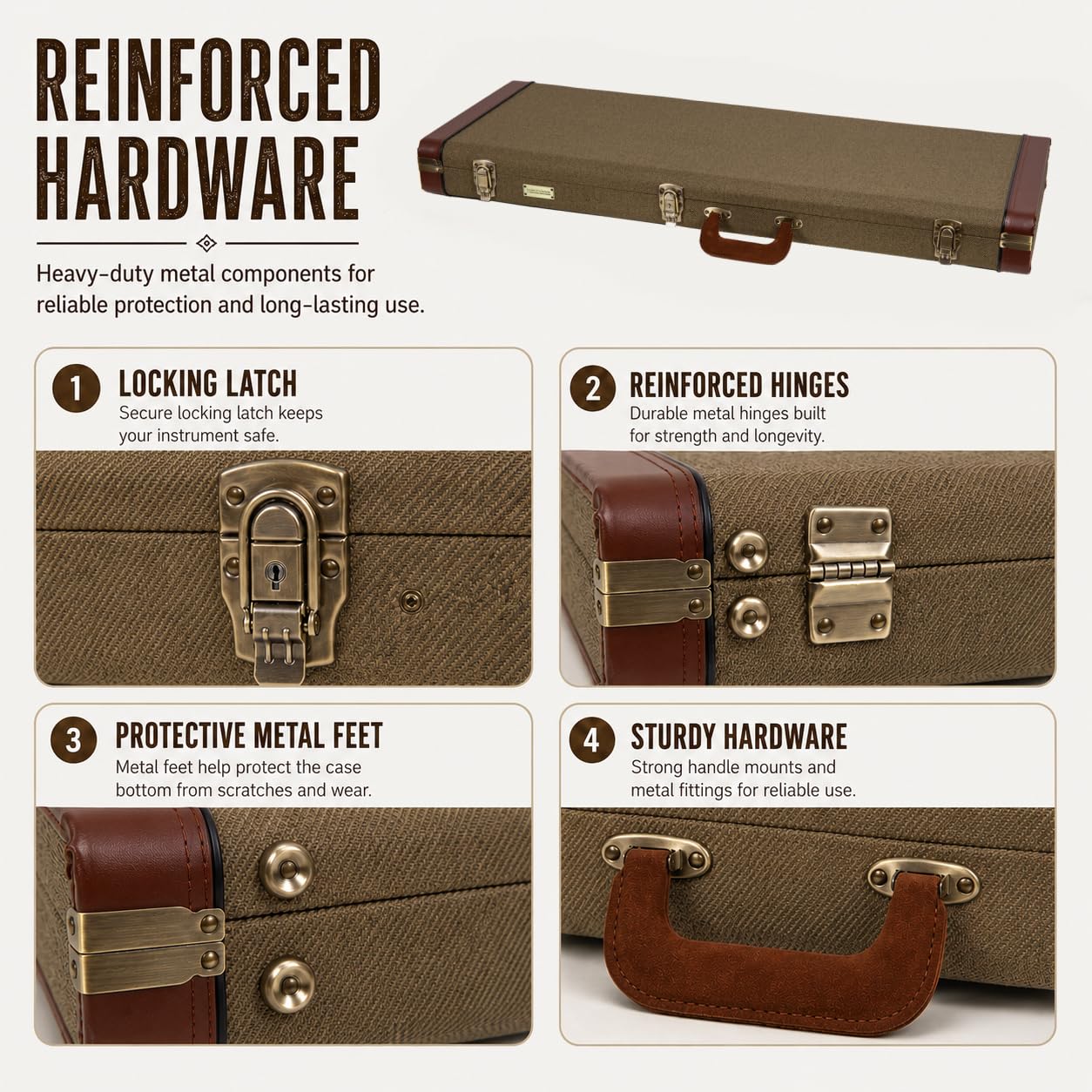 Crossrock Master Series Electric Guitar Case for Fender Stratocaster & Telecaster | Olive Green Tweed Exterior, Re-Engineered Wooden Shell, Leather Handle(CRW720EOG)
