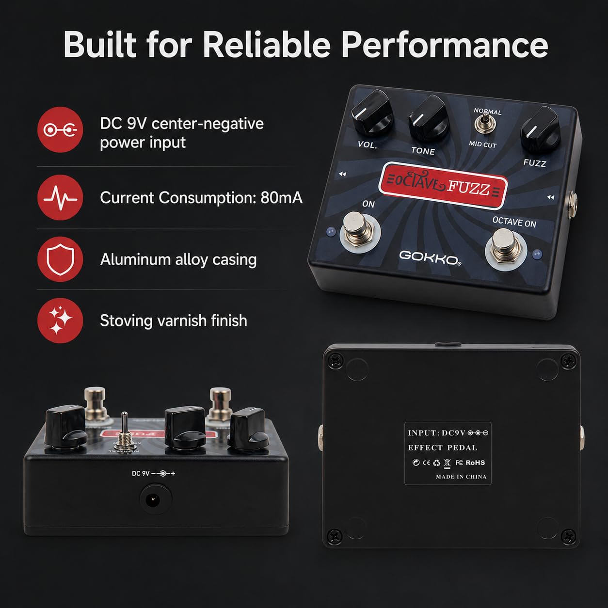 GOKKO GK-31 Octave Fuzz Guitar Effects Pedal with Mid Cut
