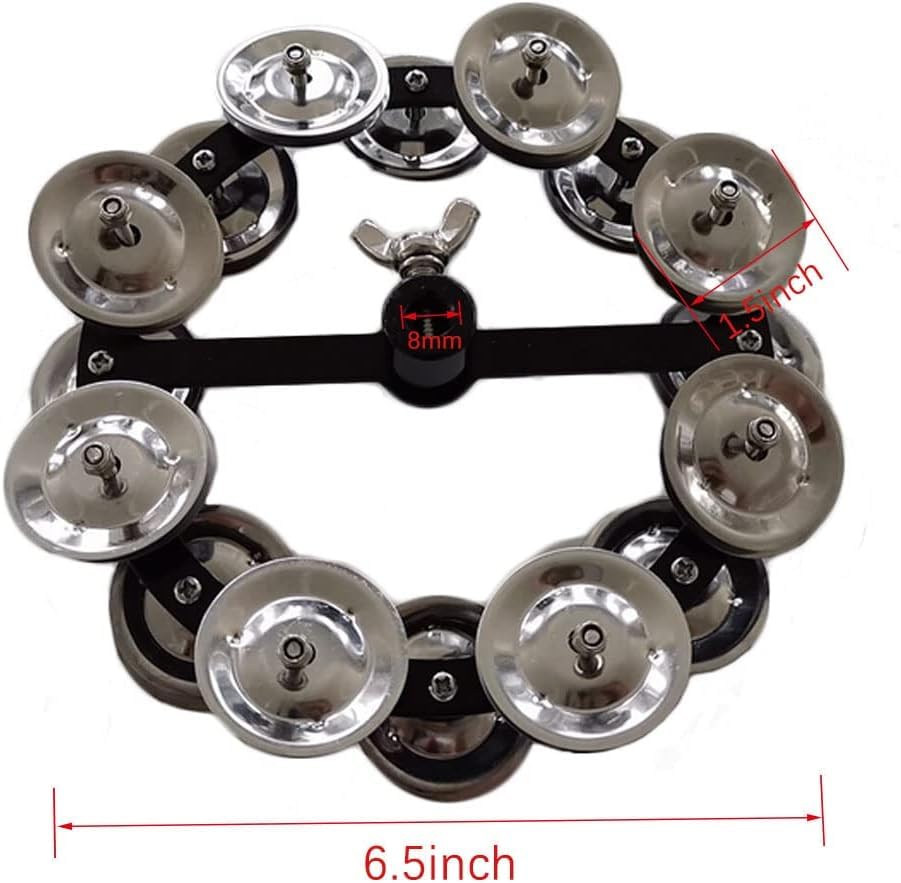 TUOREN 5.5″ Mountable Symbal Hihat Tambourine with 8 Double Row Steel Jingles for Drum Set Golden