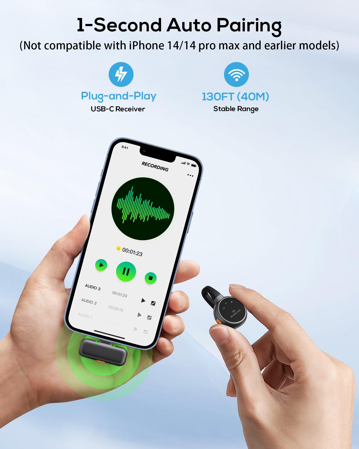 Wireless Lavalier Microphone for iPhone, iPad, Android – USB-C Plug Noise Cancelling Lapel Mini Mic with Charging Case, 30H Battery – Compact Clip-on Mic for YouTube, TikTok, Podcast, Video Recording