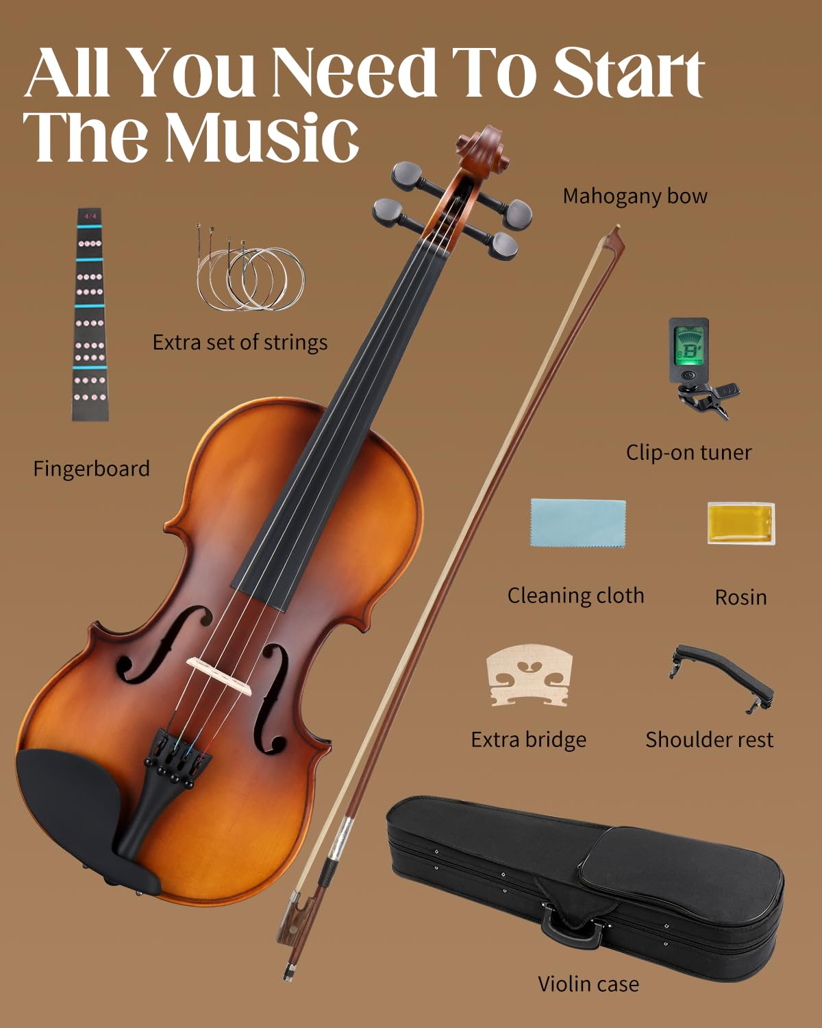 Ktaxon 4/4 Violin Solid Wood, Full Size Acoustic Fiddle Set (Matte)