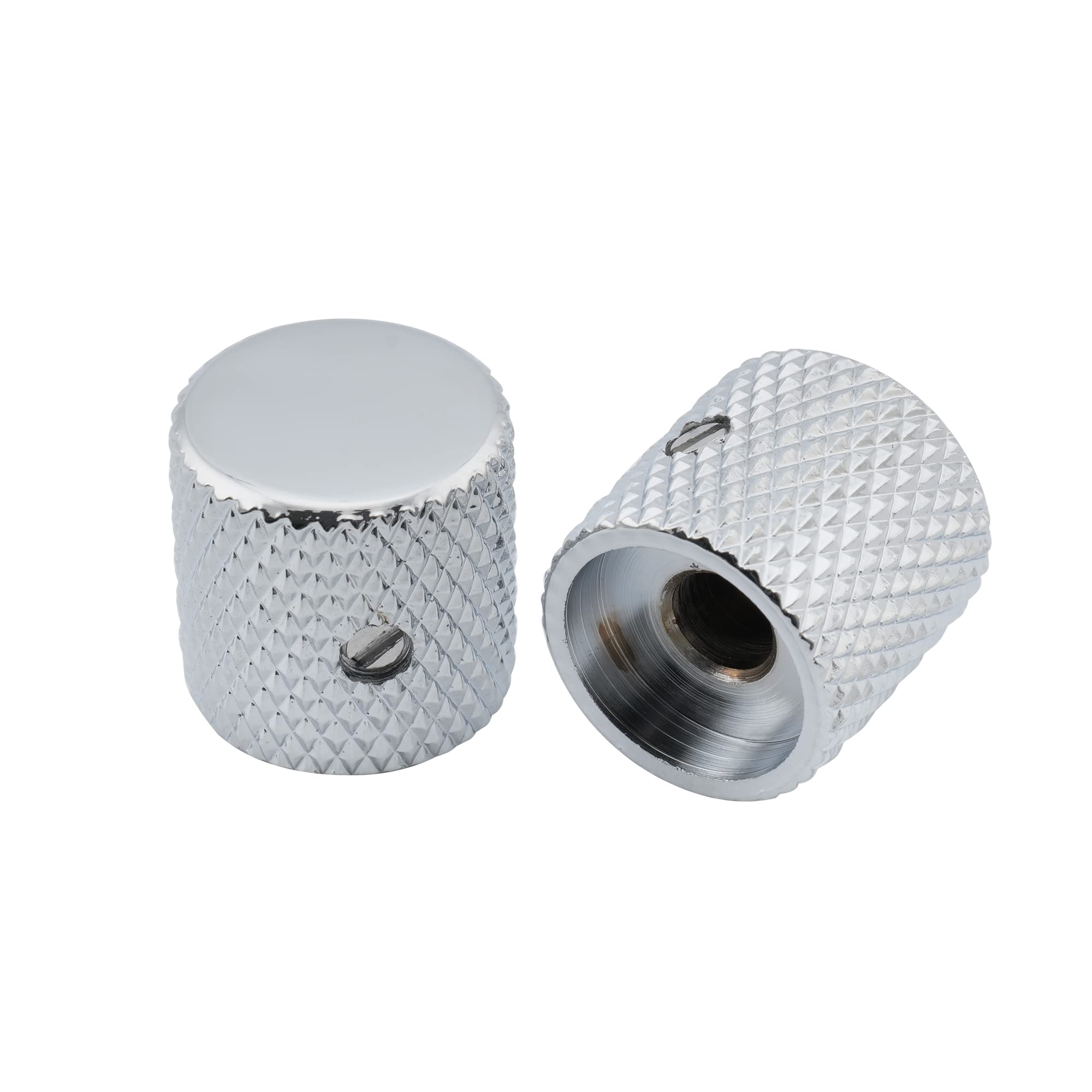 Musiclily Pro 1/4 Inch Fitting Flat Top Knobs with Set Screw, Chrome 2 Pcs