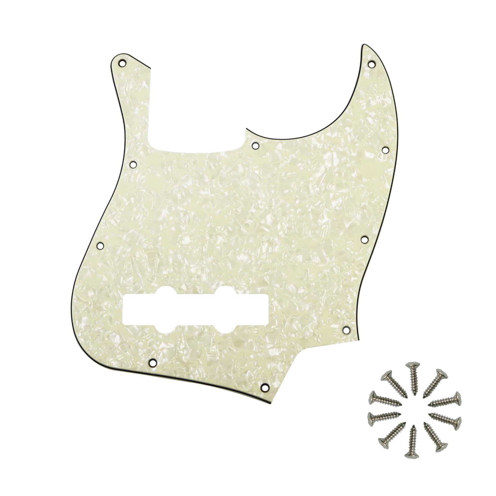 Phrilam 10-Hole Jazz Bass Pickguard for FD 4 String Bass, Aged Pearl 4Ply